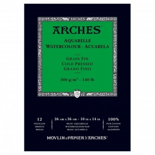 ARCHES Aquarelle 100% BA 26x36cm lepený 300g 12listů - cold pressed