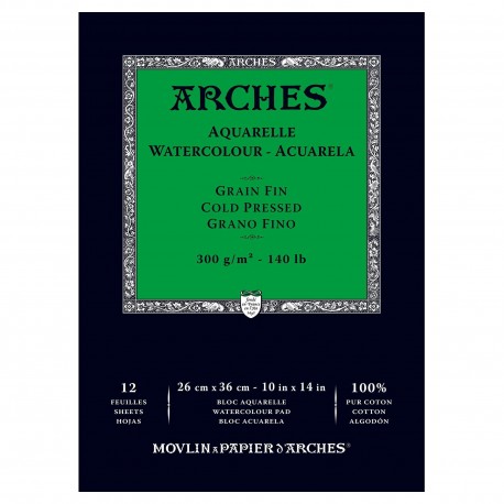 ARCHES Aquarelle 100% bavlna 26x36cm lepený 300g 12listů - cold pressed