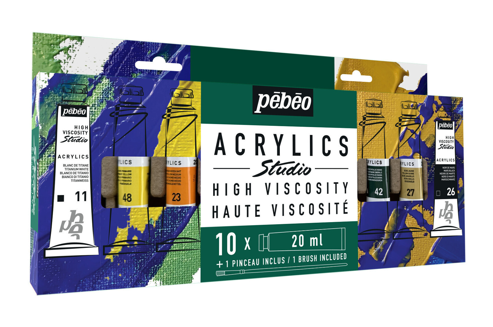 Sada akrylových barev 10x20ml + štětec Studio Acrylic PEBEO
