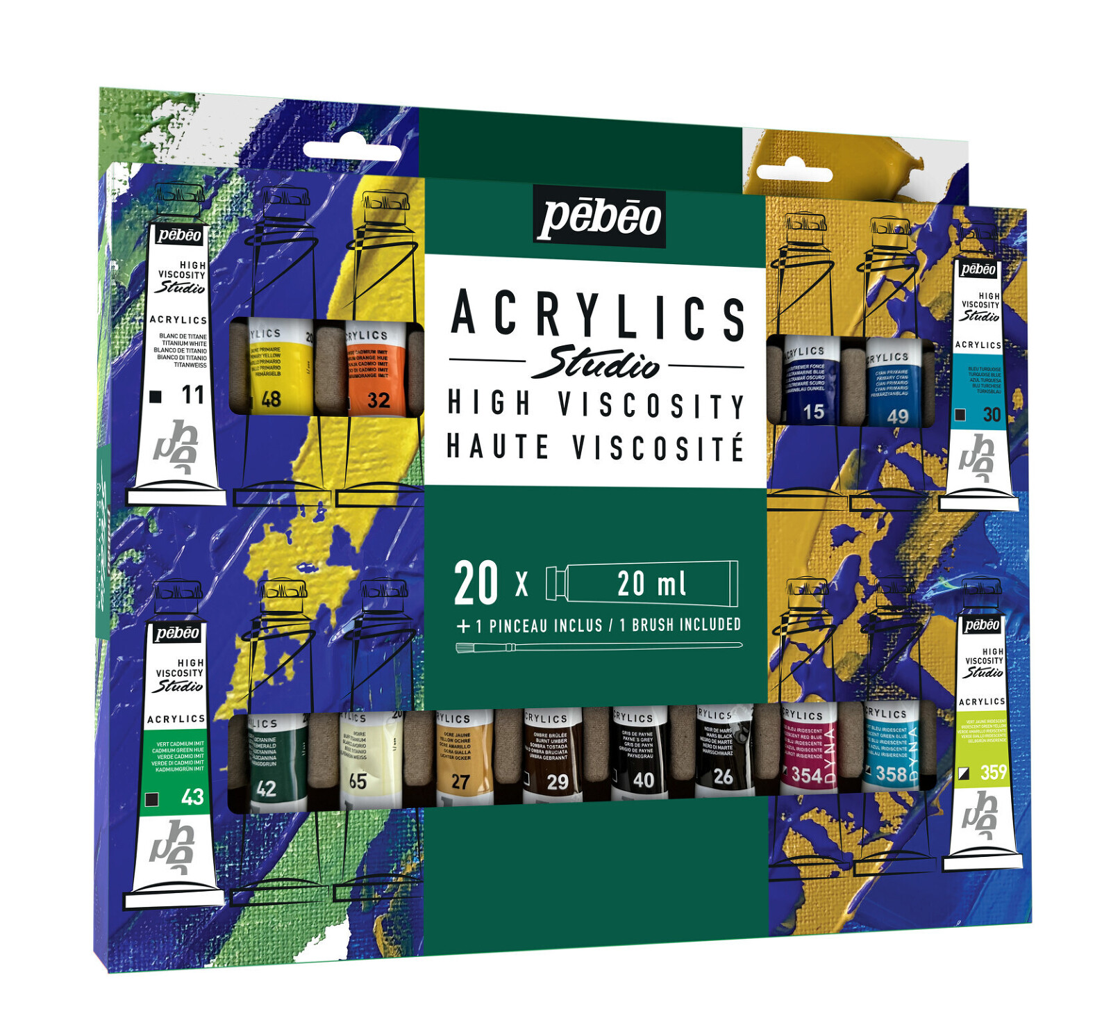 Sada akrylových barev 20x20ml + štětec Studio Acrylic PEBEO