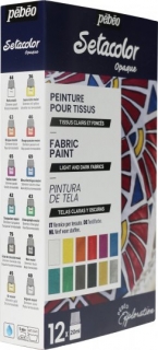 Sada barev na textil Setacolor 12x20ml třpytivé Pebeo