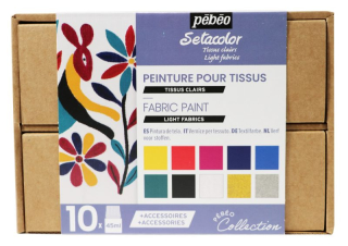 Sada barev na světlý textil Setacolor 10x45ml Pebeo
